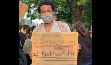 CJ Sonnie, '20 at Black Lives Matter protest in Boston 