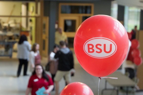BSU balloon in foreground of Admission event