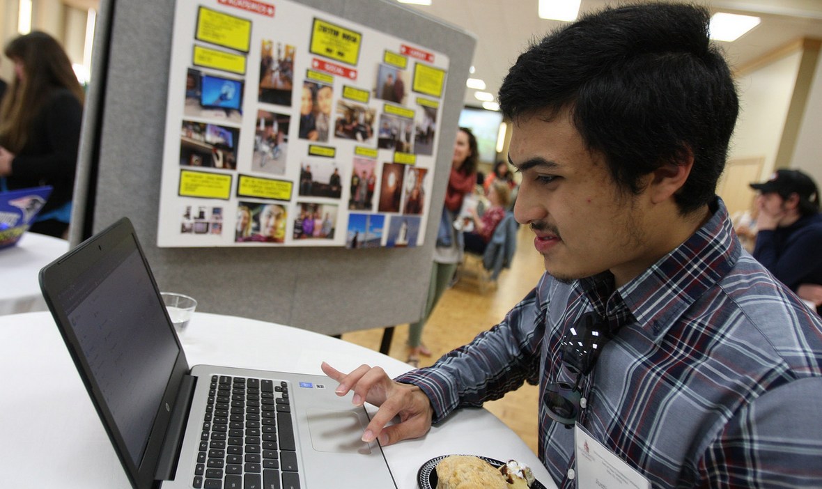 student working on computer