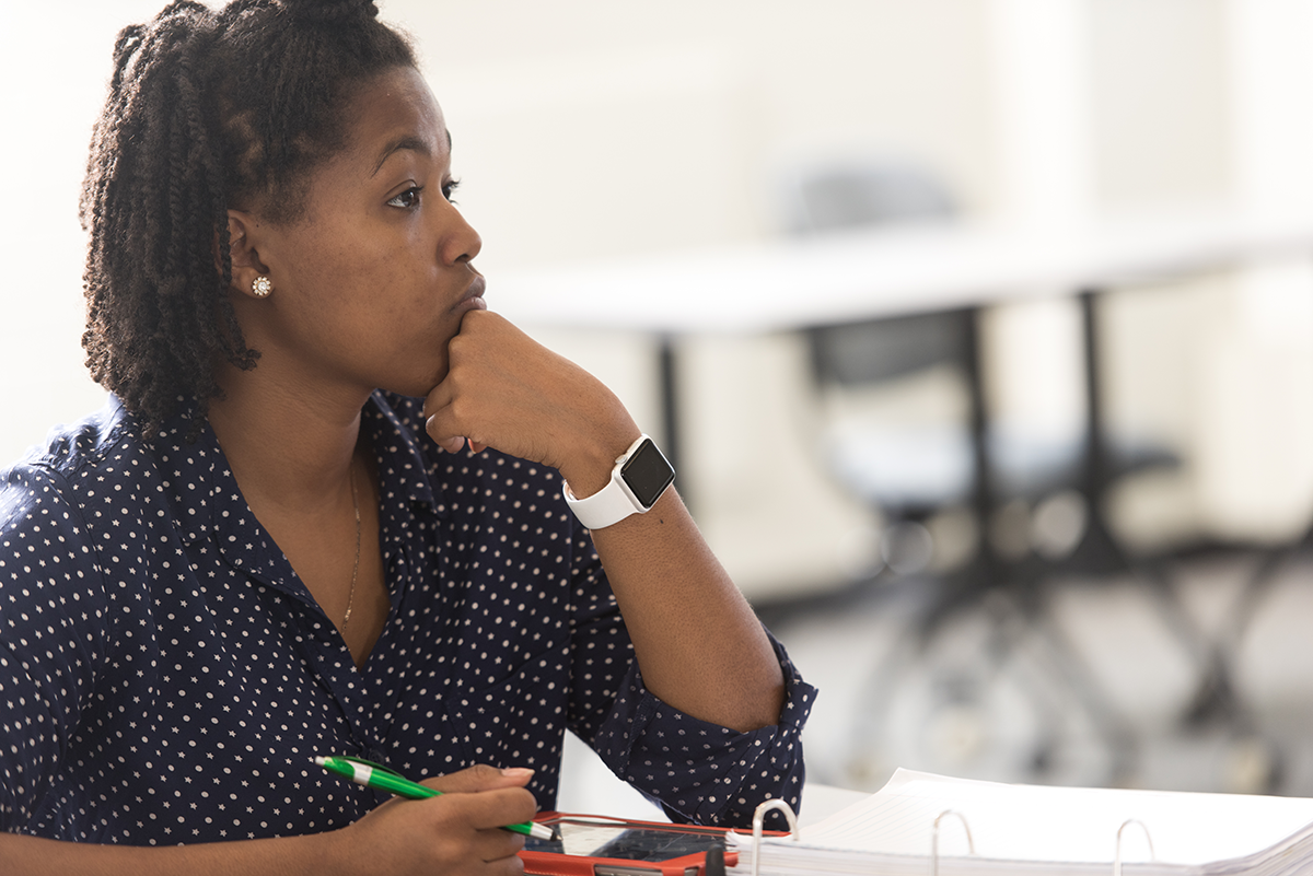 woman sitting in a classroom