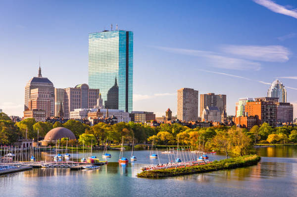 Boston skyline with Charles River in foreground