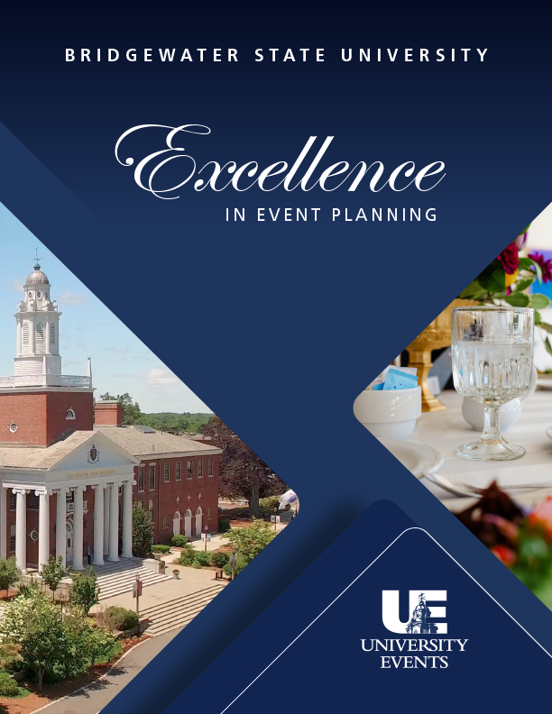 Cover of Bridgewater State University Excellence in Event Planning - images of Boyden Hall and a formal set dining table