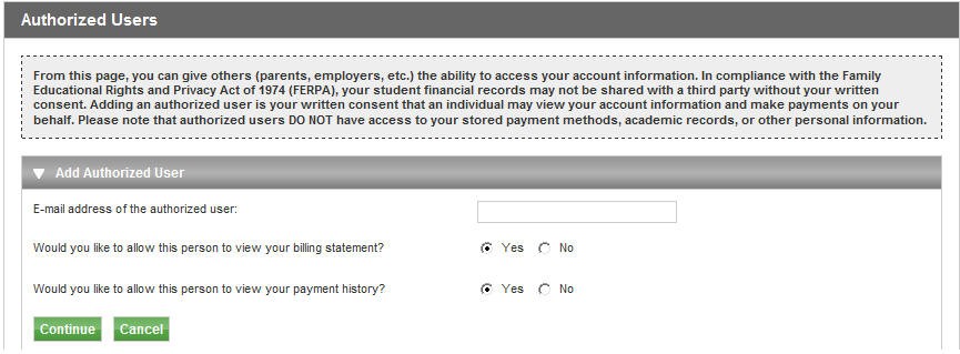 ebill authorized user screen shot