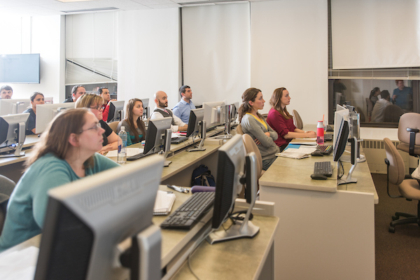 Grad students in a classroom