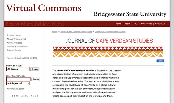 Screenshot of Journal of Cape Verdean Studies on BSU Virtual Commons
