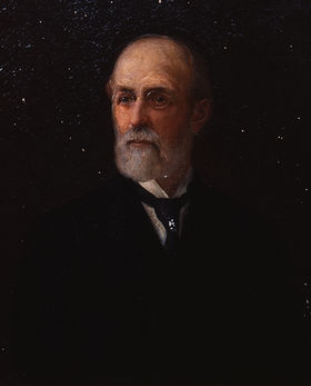 Painting of Albert Boyden wearing a black jacket and a tie.