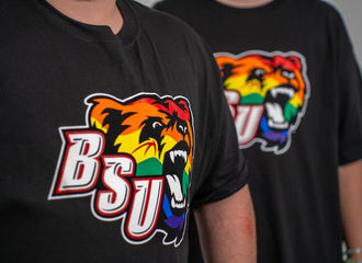 Black shirts with Rainbow Bear logo on the front