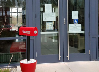 Tour packet box outside the welcome center