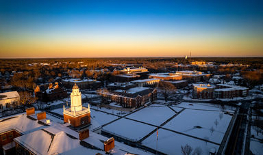 Sunsets over the Boyden Hall building and quadrangle