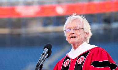 Gene Durgin delivers speech at Gillette Stadium during 2022 commencement