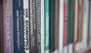 A row of books on a shelf