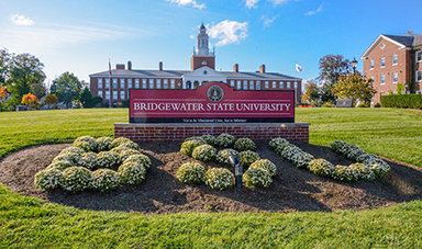 Boyden Hall and a BSU sign in the fall