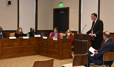 President Clark testifying at a Future of Work commission hearing