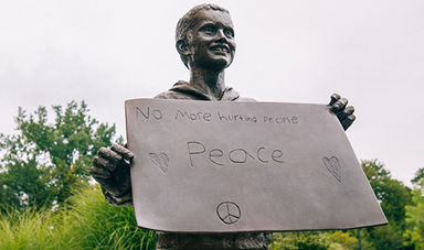 Close-up photo of a statue of Martin Richard