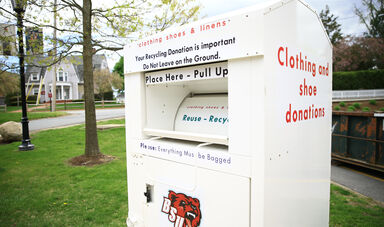 A textile collection bin on the BSU campus