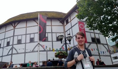 Ethan Child outside the Globe Theatre