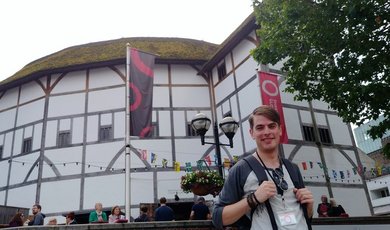Ethan Child outside the Globe Theatre Ethan Child outside the Globe Theatre