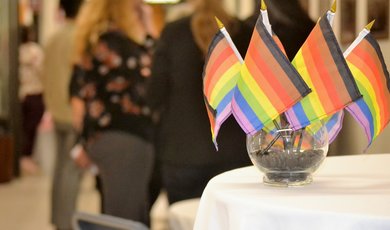 Rainbow flags displayed at LGBTQ+ event