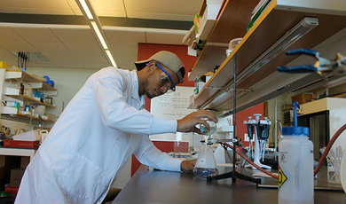 Manuel Pina, ’21, in a lab
