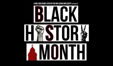 Black History Month Graphic with fist and peace sign 