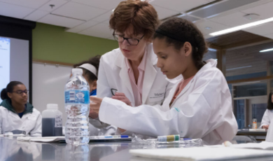 A female students works in a lab