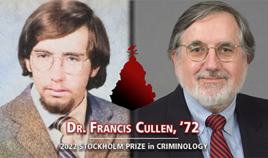 Francis Cullen's college yearbook and modern headshots with text stating he earned the 2022 Stockholm Prize