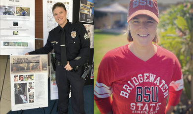 Kristin Merrill in uniform and second photo of her in BSU shirt