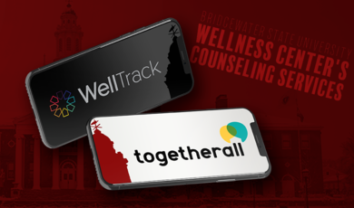 Graphic of words Togetherall and WellTrack Apps featured on cell phones