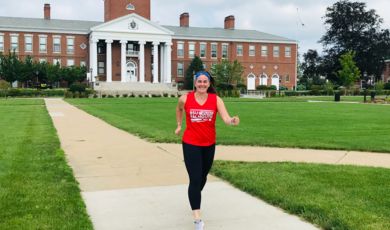 Nicole West who works as a program coordinator in the BSU Children’s Physical Development Clinic, walks in front of Boyden