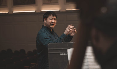 Dr. John Shiu directs the BSU String Ensemble.