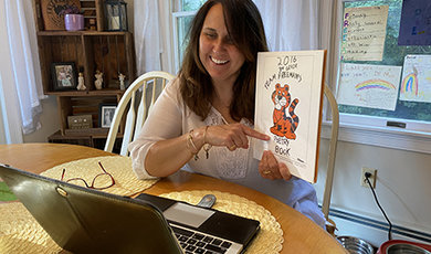 Nichole Freeman uses a computer during the pandemic to teach.