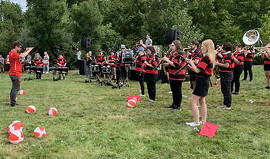 The Bear Band performs on University Park.