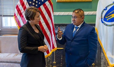 Cindy Mack talks with Gov. Maura Healey