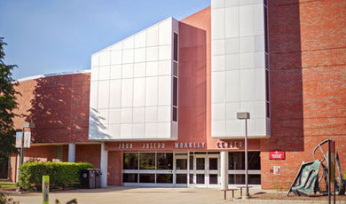 The front exterior of the Moakley Center