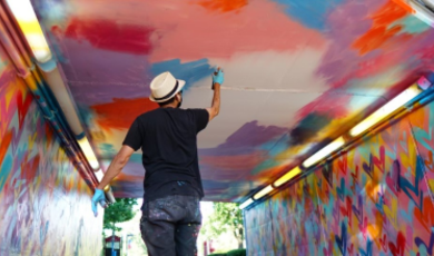 Free Humanity paints the inside of the Turchon tunnel