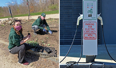 Students in Permaculture garden/Electric Car Charger at BSU