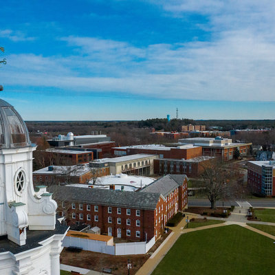 Drone shot from Boyden Hall cupola looking onto quad Drone shot from Boyden Hall cupola looking onto quad