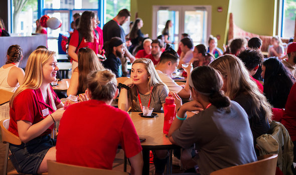Students chat at orientation