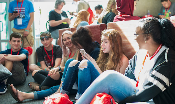 students hang out during orientation