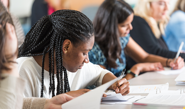 Students studying studiously in class