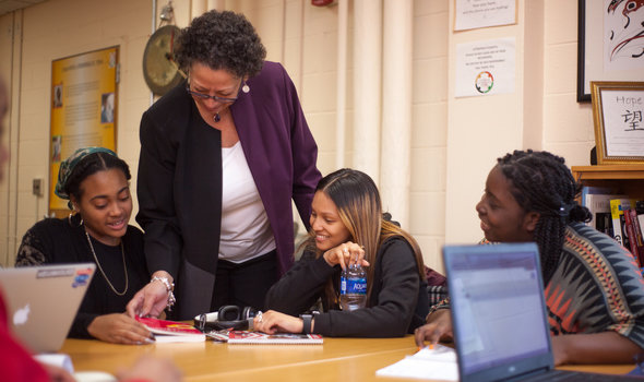 Sydne Marrow, Director of Multicultural Affairs, helping students at LGCIE Center
