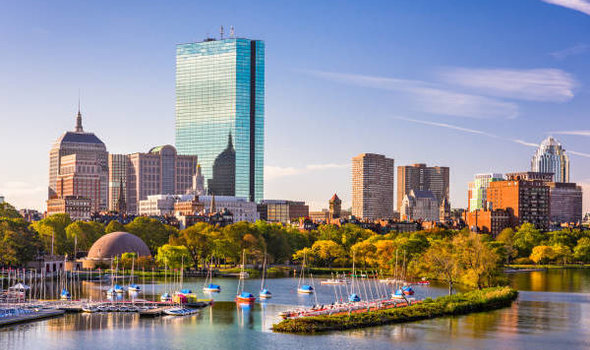 Boston skyline with Charles River in foreground