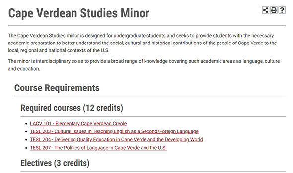 Cape Verdean Studies Minor catalog screenshot