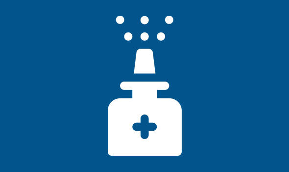 A nasal spray bottle with a medical "plus" symbol