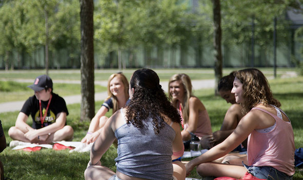 Students hanging out at orientation