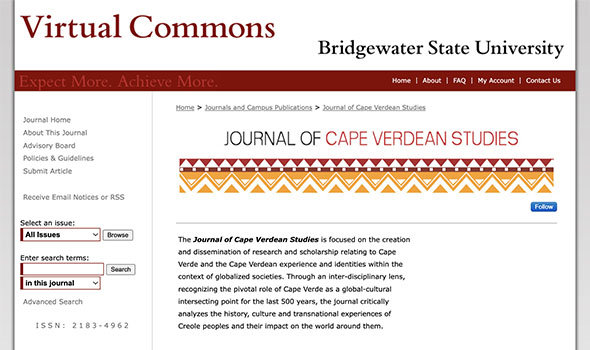 Screenshot of Journal of Cape Verdean Studies on BSU Virtual Commons