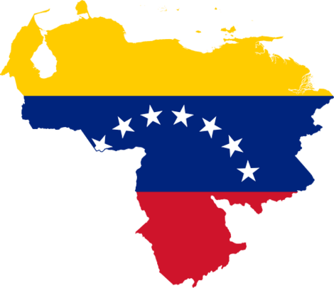The flag of Venezuela superimposed over a map of Venezuela
