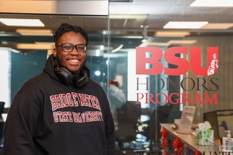 Dhareen Jean-Michel, outside the BSU Honors Program office