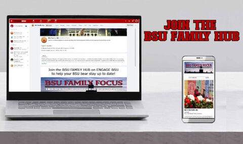 graphic of a laptop and cell phone with BSU Family Hub and Family Focus on their screens