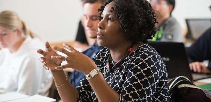 A student participating in class